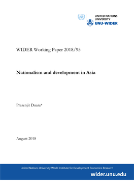 WIDER Working Paper 2018/95: Nationalism and Development in Asia