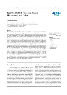 Paralytic Shellfish Poisoning Toxins: Biochemistry and Origin