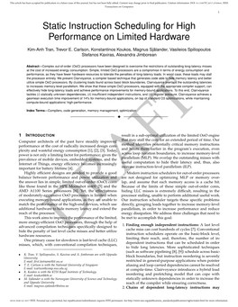 Static Instruction Scheduling for High Performance on Limited Hardware