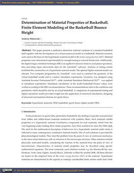 Determination of Material Properties of Basketball. Finite Element Modeling of the Basketball Bounce Height