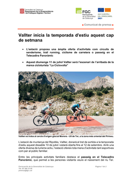 Vallter Inicia La Temporada D'estiu Aquest Cap De Setmana