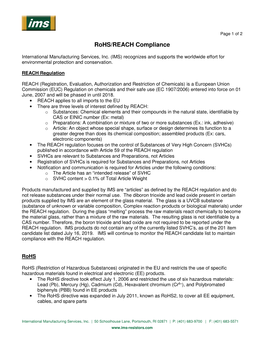 Rohs/REACH Compliance