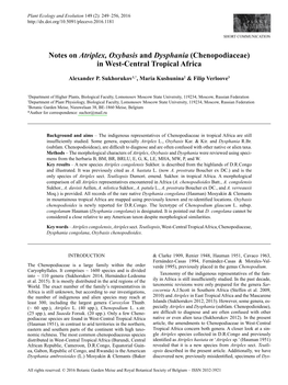 Notes on &lt;I&gt;Atriplex, Oxybasis&lt;/I&gt; and &lt;I&gt;Dysphania&lt;/I