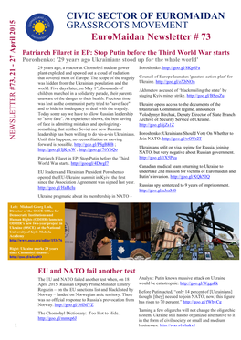 Euromaidan Newsletter # 73 CIVIC SECTOR of EUROMAIDAN GRASSROOTS MOVEMENT