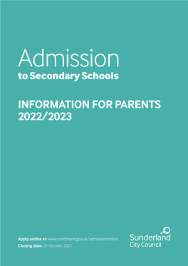 Admission to Secondary Schools – Information for Parents 2021/2022