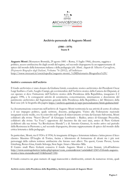 Archivio Personale Di Augusto Monti