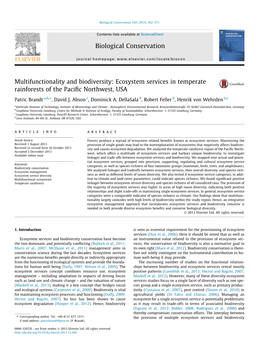 Ecosystem Services in Temperate Rainforests of the Paciﬁc Northwest, USA ⇑ Patric Brandt A,B, , David J