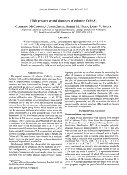 High-Pressure Crystal Chemistry of Cubanite, Cufers