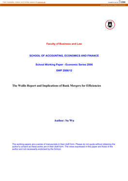 The Wallis Report and Implications of Bank Mergers for Efficiencies