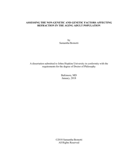 Assessing the Non-Genetic and Genetic Factors Affecting Refraction in the Aging Adult Population