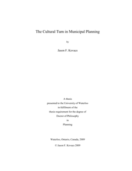 The Cultural Turn in Municipal Planning
