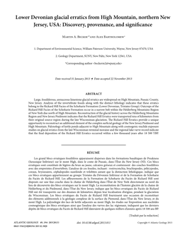 Lower Devonian Glacial Erratics from High Mountain, Northern New Jersey, USA: Discovery, Provenance, and Significance