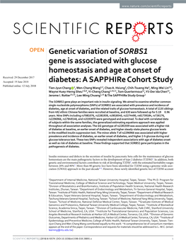 Genetic Variation of SORBS1 Gene Is Associated with Glucose Homeostasis and Age at Onset of Diabetes: a Sapphire Cohort Study