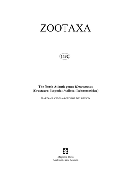 Zootaxa, Heteromesus (Crustacea: Isopoda: Asellota: Ischnomesidae)