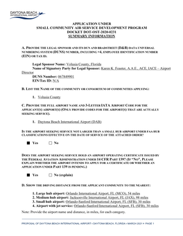 Application Under Small Community Air Service Development Program Docket Dot-Ost-2020-0231 Summary Information