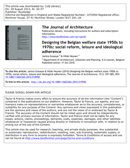 Designing the Belgian Welfare State 1950S to 1970S