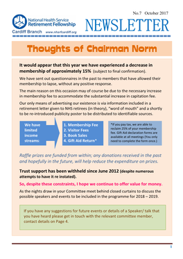 NEWSLETTER Cardiff------Branch - Thoughts of Chairman Norm
