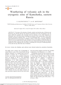 Weathering of Volcanic Ash in the Cryogenic Zone of Kamchatka, Eastern Russia