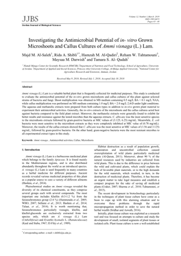 Vitro Grown Microshoots and Callus Cultures of Ammi Visnaga (L.) Lam