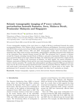 Seismic Tomographic Imaging of P Wave Velocity Perturbation Beneath Sumatra, Java, Malacca Strait, Peninsular Malaysia and Singapore