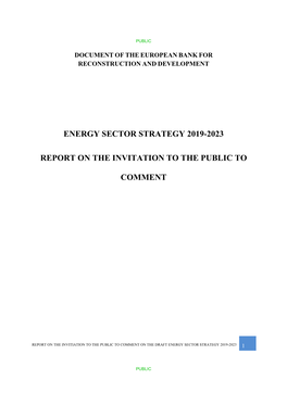 Energy Sector Strategy 2019-2023 Report on the Invitation to the Public