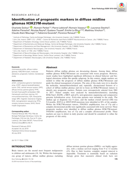 Identification of Prognostic Markers in Diffuse Midline Gliomas H3K27M