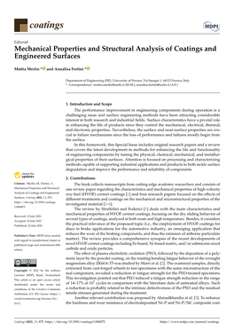 Mechanical Properties and Structural Analysis of Coatings and Engineered Surfaces