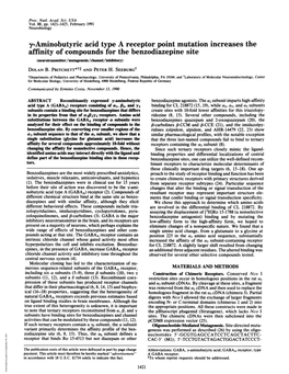 Affinity of Compounds for the Benzodiazepine Site (Neurotransmitter/Mutagenesis/Channel/Inhibitory) DOLAN B