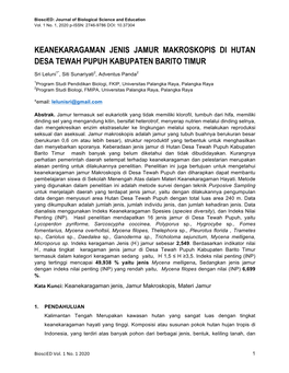 Keanekaragaman Jenis Jamur Makroskopis Di Hutan Desa Tewah Pupuh Kabupaten Barito Timur