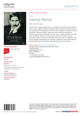 Harold Monro Poet of the New Age