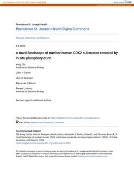 A Novel Landscape of Nuclear Human CDK2 Substrates Revealed by in Situ Phosphorylation