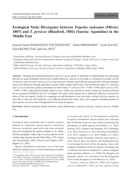 Ecological Niche Divergence Between Trapelus Ruderatus (Olivier, 1807) and T