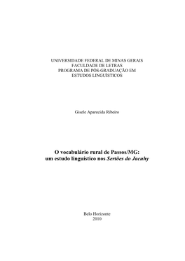 O Vocabulário Rural De Passos/MG: Um Estudo Linguístico Nos Sertões Do Jacuhy