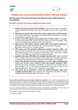 (CPE) in HSE Acute Hospitals in Ireland Monthly Report