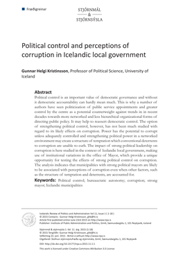 Political Control and Perceptions of Corruption in Icelandic Local Government
