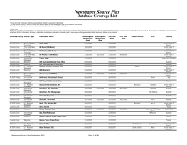 Newspaper Source Plus Database Coverage List