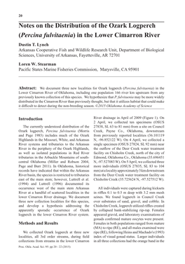 Notes on the Distribution of the Ozark Logperch (Percina Fulvitaenia) in the Lower Cimarron River Dustin T