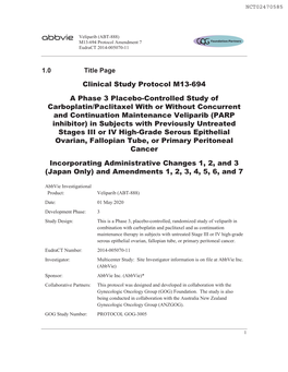 Clinical Study Protocol M13-694 a Phase 3 Placebo-Controlled Study