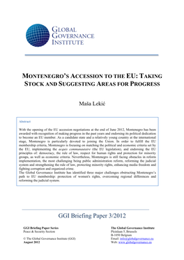 20120828 Lekic Montenegro's EU Accession, Briefing Paper