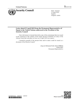 Security Council Distr.: General 25 April 2019 English Original: Arabic