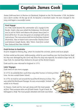 Captain James Cook Reading Comprehension