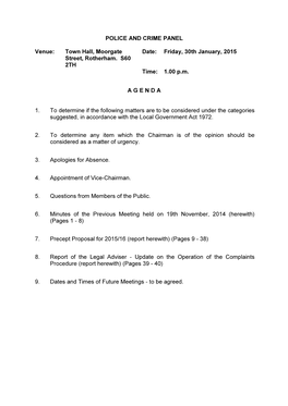 (Public Pack)Agenda Document for Police and Crime Panel, 30/01