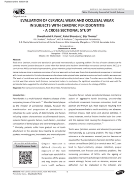 EVALUATION of CERVICAL WEAR and OCCLUSAL WEAR in SUBJECTS with CHRONIC PERIODONTITIS - a CROSS SECTIONAL STUDY Shwethashri R