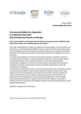 Une Journée Dédiée À La Réparation Le Vendredi 25 Juin 2021 Chez Emmaüs Aux Essarts-En-Bocage