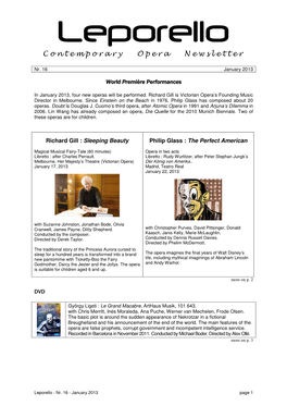 Contemporary Opera Newsletter