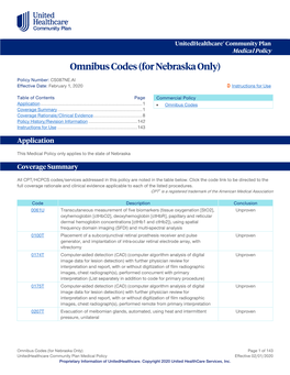 Omnibus Codes (For Nebraska Only)