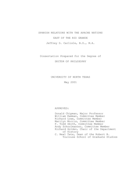 Spanish Relations with the Apache Nations East of the Rio Grande