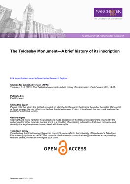 The Tyldesley Monument—A Brief History of Its Inscription