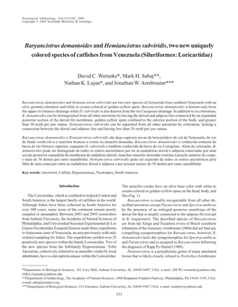 Baryancistrus Demantoidesand Hemiancistrus Subviridis, Two New Uniquely Colored Species of Catfishes from Venezuela