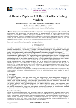 A Review Paper on Iot Based Coffee Vending Machine